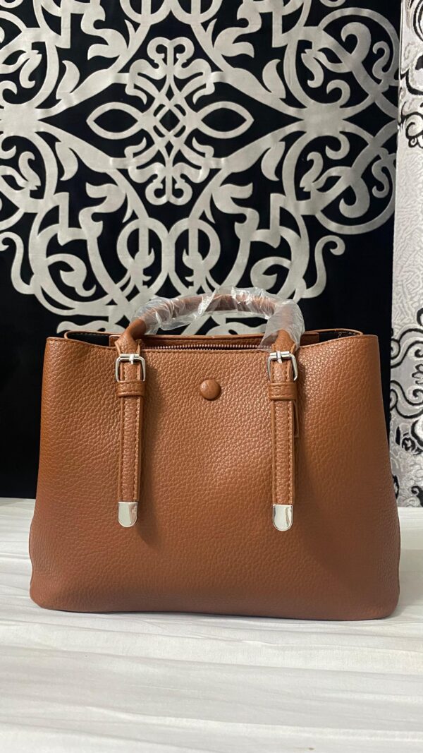 Classic Structured Leather Top-Handle Bag - Tan - Image 2