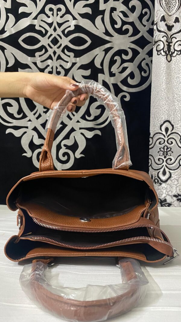Classic Structured Leather Top-Handle Bag - Tan - Image 4